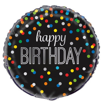 Rainbow Dotty Black Happy Birthday 45cm Foil Balloon (18in)