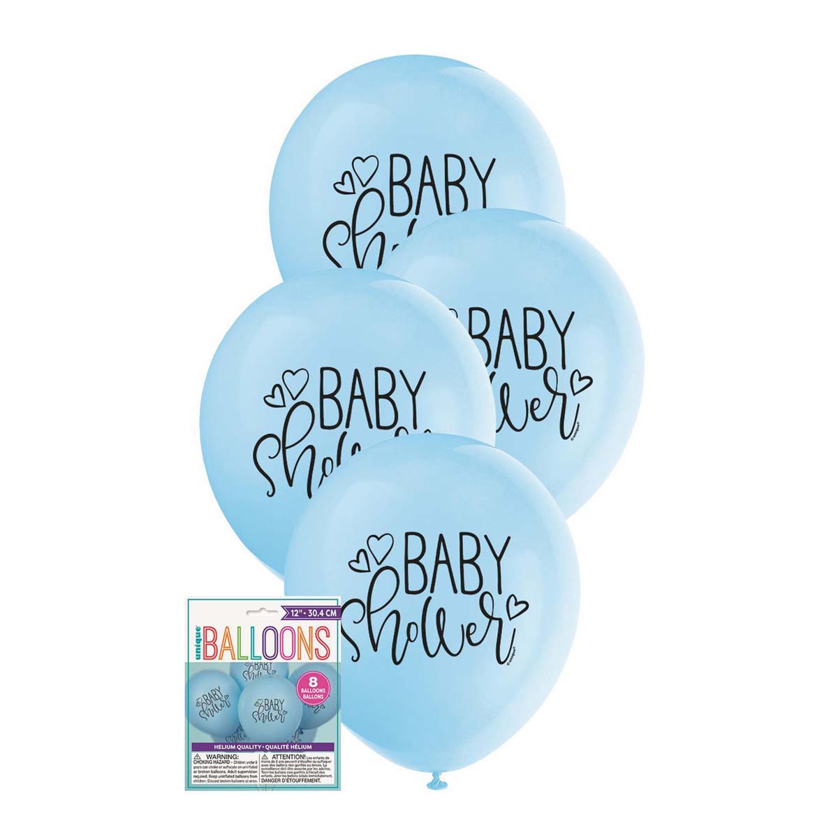8pk Blue Baby Shower Printed Latex Balloons 30cm