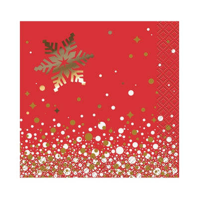 Gold Sparkle Christmas Foil Stamped Beverage Napkins 2ply 33x33cm 16pk