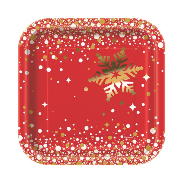 Gold Sparkle Christmas Foil Stamped Paper Plate 18cm 8pk