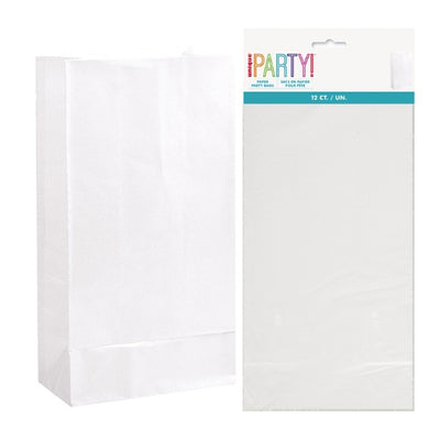 White Paper Party Bags 26x13cm 12pk