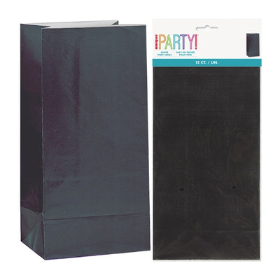 Black Paper Party Bags 26x13cm 12pk