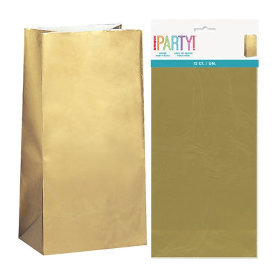 Gold Paper Party Bags 26x13cm 10pk