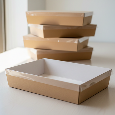 BULK 60pk Large Brown Grazing Box with Clear PET lid (560x255x80mm)