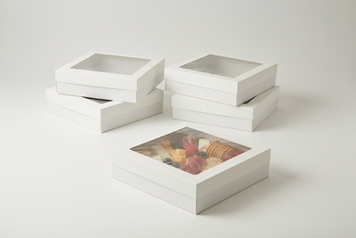 BULK 60pkSmall Square White Grazing Box with Window Lid (180x180x80mm)