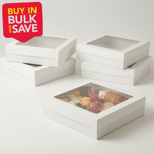 BULK 60pkSmall Square White Grazing Box with Window Lid (180x180x80mm)