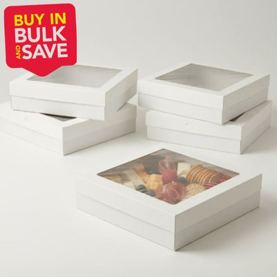 BULK 60pkSmall Square White Grazing Box with Window Lid (180x180x80mm)