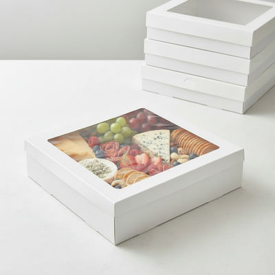 BULK 60pkMedium Square White Grazing Box with Window  Lid (250x250x80mm)