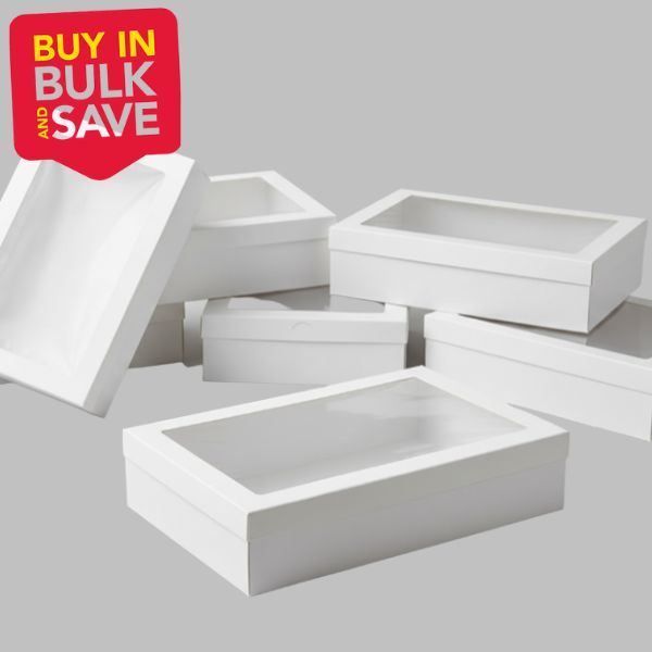 BULK 60pkSmall White Grazing Box with Window Lid (255x155x80mm)