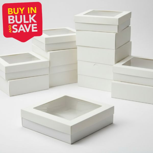 BULK 60pkLarge Square White Grazing Box with Window  Lid (280x280x80mm)