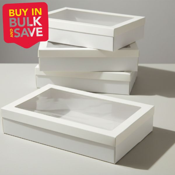 BULK 60pkMedium White Grazing Box with Window Lid (366x255x80mm)