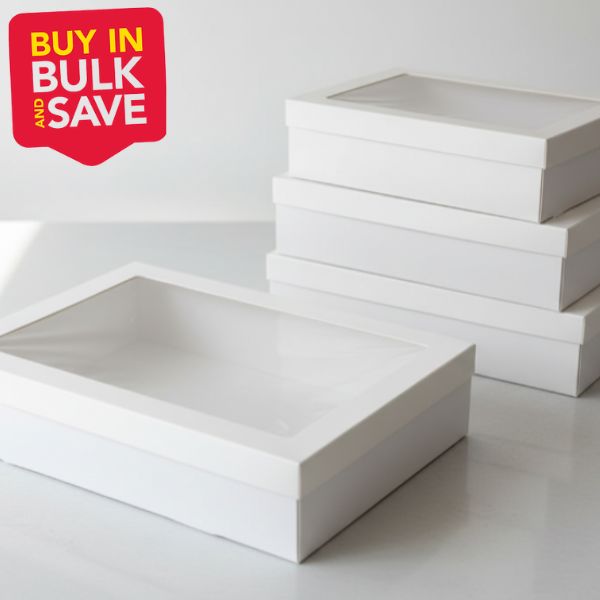 BULK 60pkLarge White Grazing Box with Window Lid (560x255x80mm)