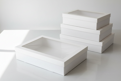 BULK 60pkLarge White Grazing Box with Window Lid (560x255x80mm)