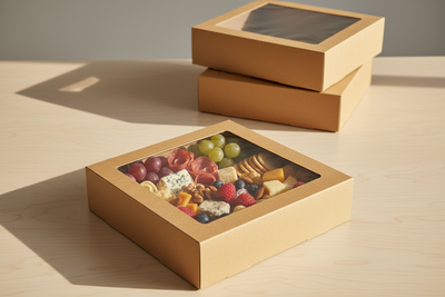 BULK 60pkSmall Square Kraft Grazing Box with Window Lid (180x180x80mm)