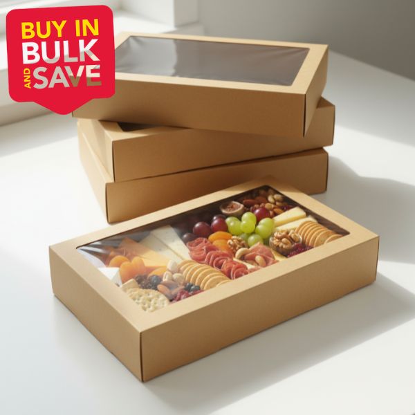 BULK 60pkSmall Kraft Grazing Box with Window Lid (255x155x80mm)