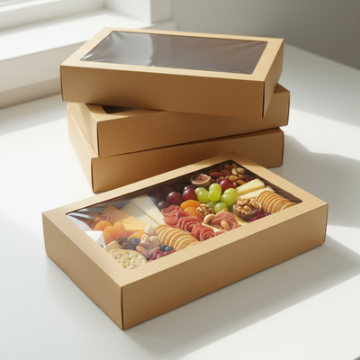 BULK 60pkSmall Kraft Grazing Box with Window Lid (255x155x80mm)