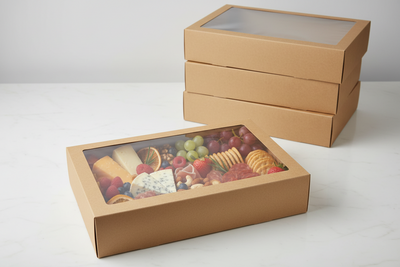 BULK 60pkMedium Kraft Grazing Box with Window Lid (366x255x80mm)