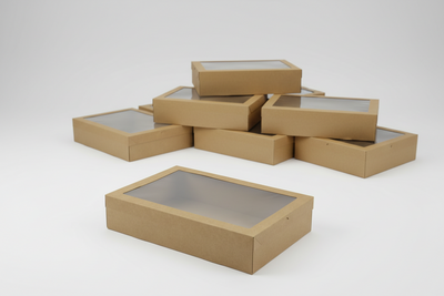 BULK 60pkLarge Kraft Grazing Box with Window Lid (560x255x80mm)