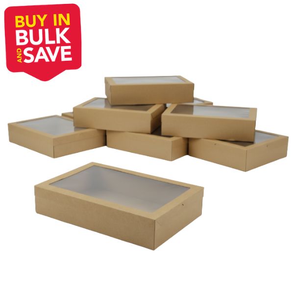 BULK 60pkLarge Kraft Grazing Box with Window Lid (560x255x80mm)