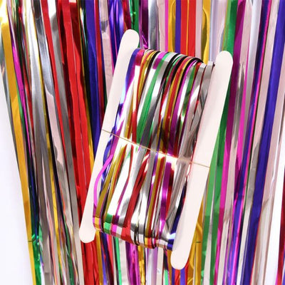 Rainbow Foil Tinsel Curtain Backdrop 90x200cm