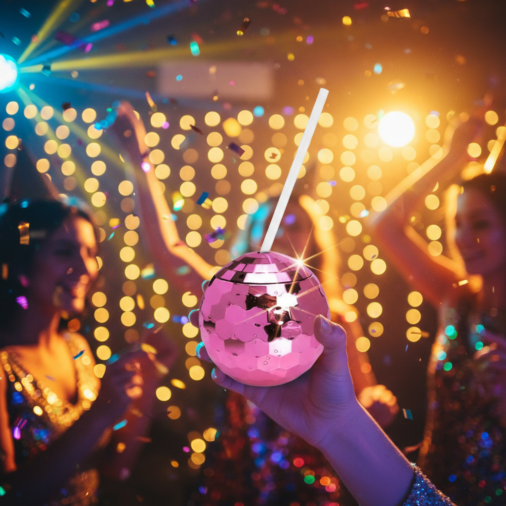 11cm Pink Disco Ball Cup 600ml
