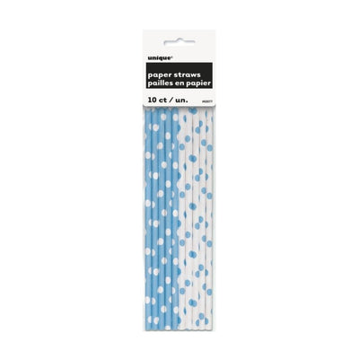 Powder Blue Dots Paper Straws 10pk