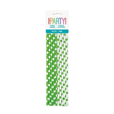 Lime Green Dots Paper Straws 10pk