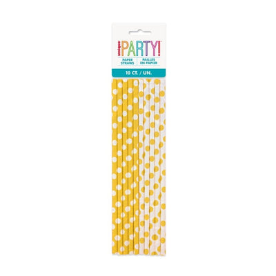 Sunflower Yellow Dots Paper Straws 10pk