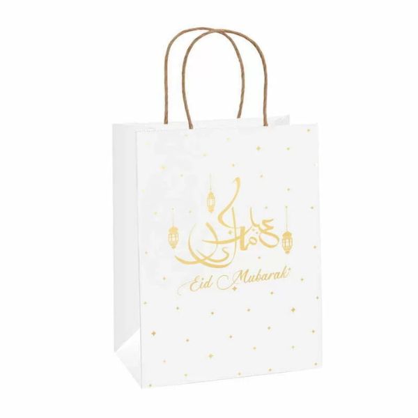 1pc White Eid Mubarak Paper Gift Bags