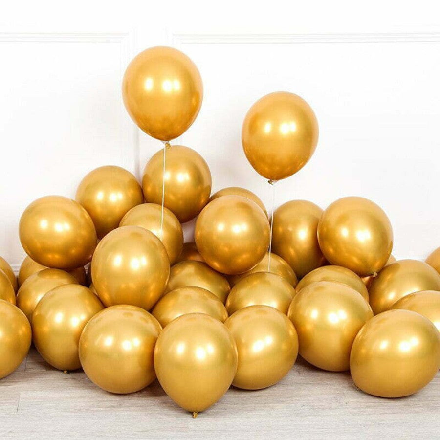 10pk Gold Chromed Latex Balloons 30cm