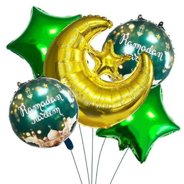 Ramadan Kareem Gold Moon & Star Foil Balloon Set