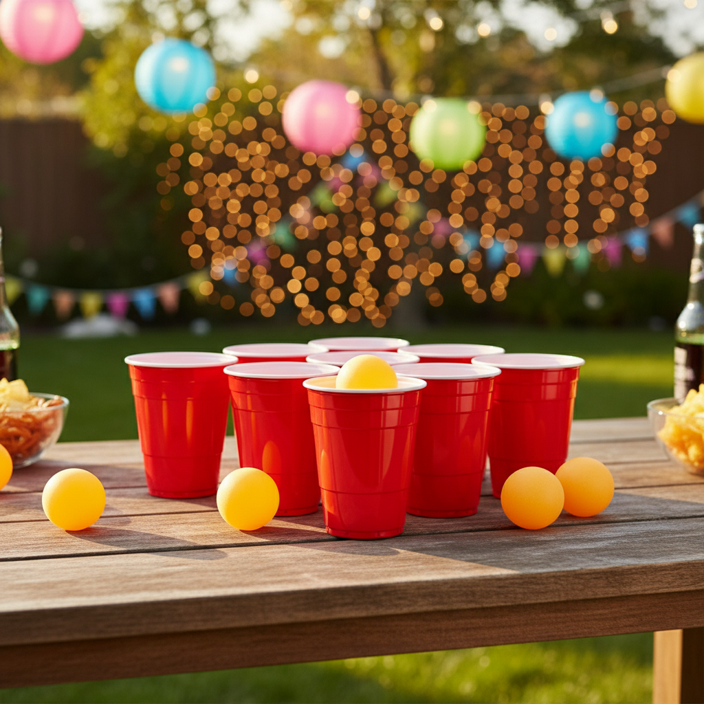 Beer Pong Game (24x Red Cups and 24 Pong Balls)