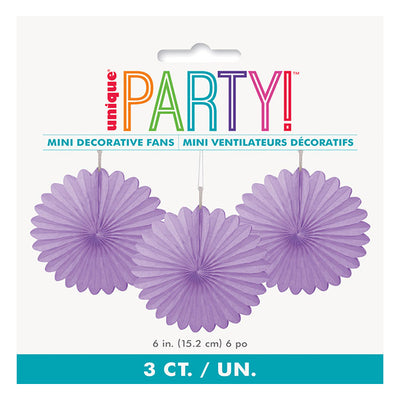 Pretty Purple Decorative Fans 15cm 3pk