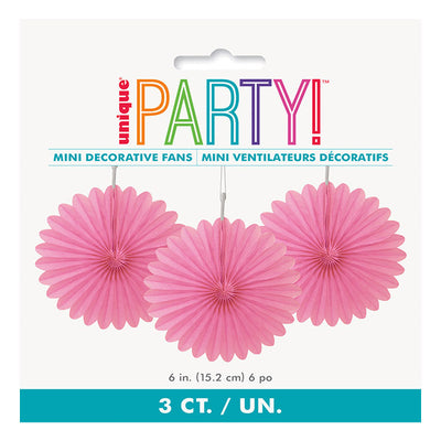 Hot Pink Decorative Fans 15cm 3pk