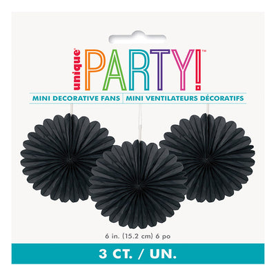 Black Decorative Fans 15cm 3pk