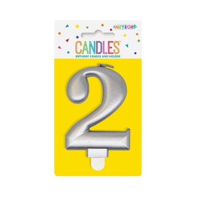 Metallic Silver No. 2 Numeral Candle