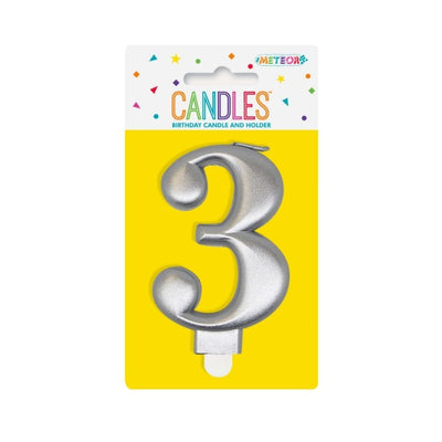 Metallic Silver No. 3 Numeral Candle