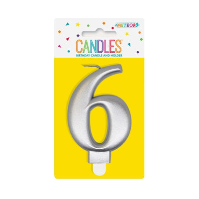 Metallic Silver No. 6 Numeral Candle