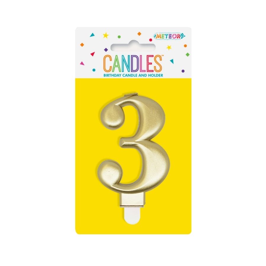 Metallic Gold No. 3 Numeral Candle