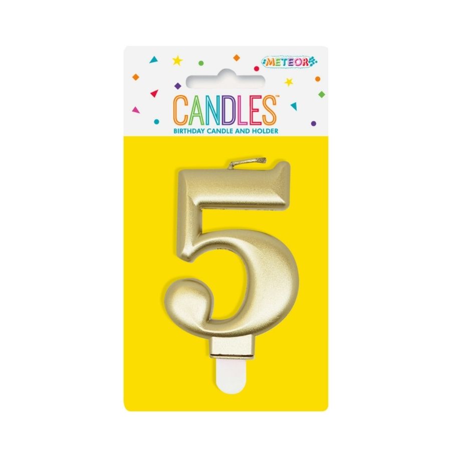 Metallic Gold No. 5 Numeral Candle