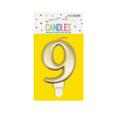 Metallic Gold No. 9 Numeral Candle