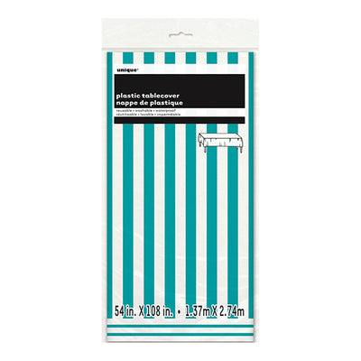 Caribbean Teal Stripes Plastic Tablecover 137x274cm