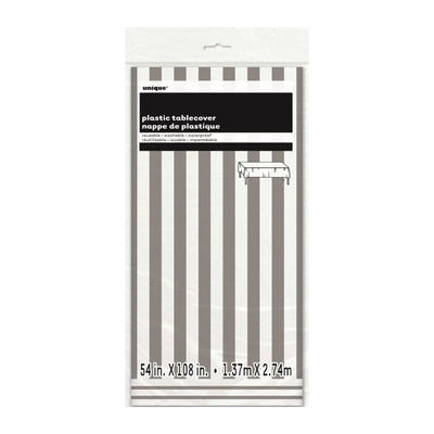 Silver Stripes Rectangle Plastic Tablecover 137x274cm