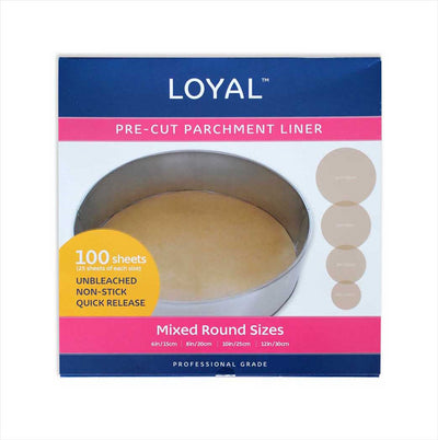 100pk Loyal Pre-Cut Round Parchment Liners 6, 8, 10 &amp; 12in