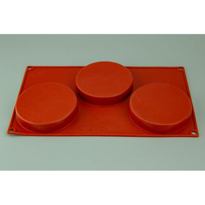 3 Cavity Flat Disc Silicone Cake & Chocolate Mould (95mm 12mm deep cavity)