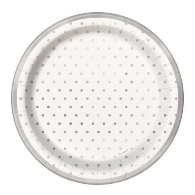 Silver Dots Paper Plates 7in 8pk