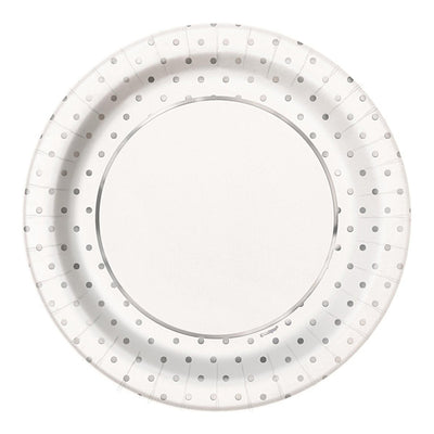 Silver Dots Paper Plates 9in 8pk