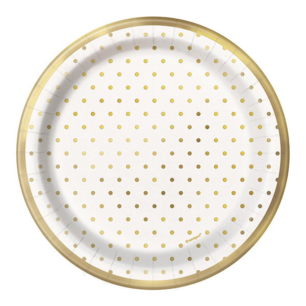 Gold Foil Dots Paper Plates 7in 8pk