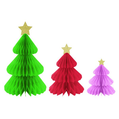 3pc Assorted Vibrant Christmas Tree Honeycomb Decoration