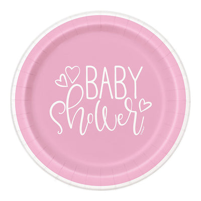 Pink Baby Shower Hearts 9in Paper Plates 8pk